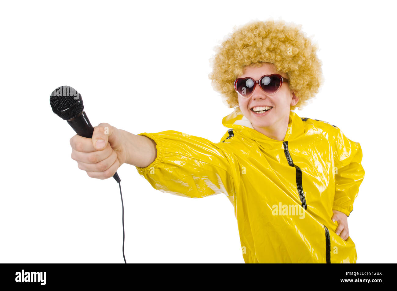 L'homme en costume jaune isolated on white Banque D'Images