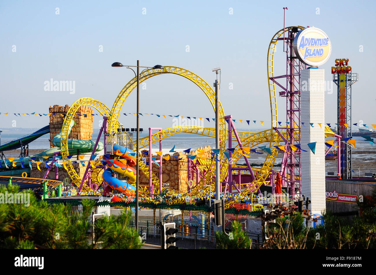 Le parc à thème Adventure Island, dans l'ouest de l'Esplanade, Southend-on-Sea, Essex, Angleterre, Royaume-Uni Banque D'Images