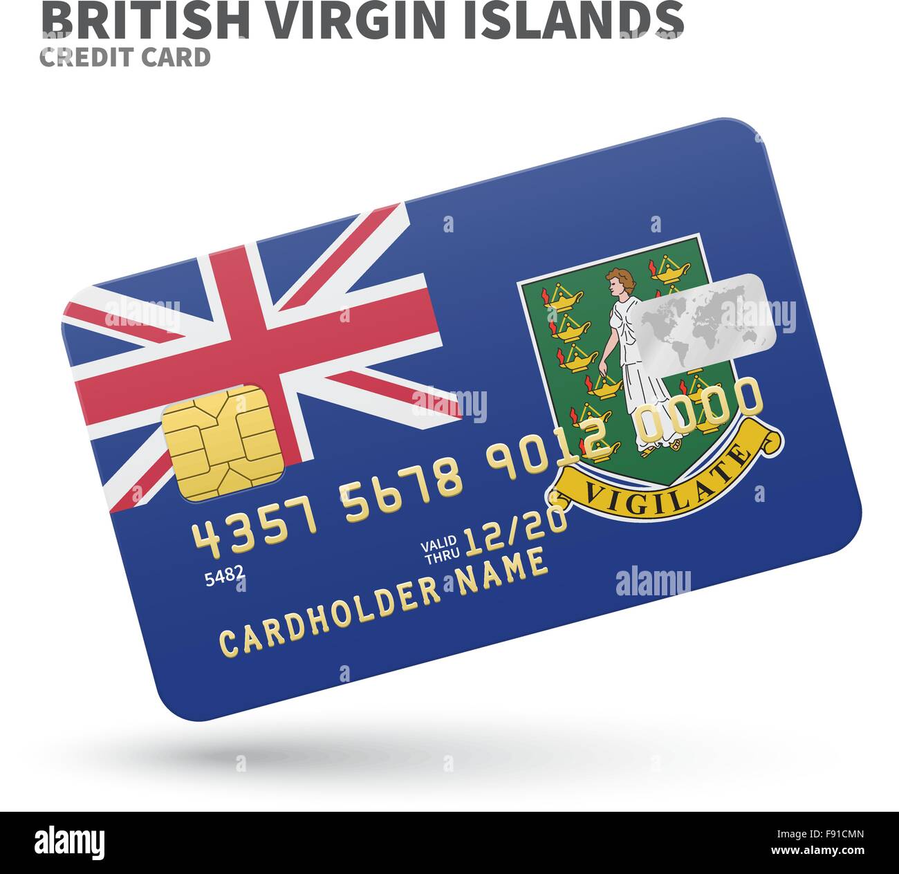 Carte de crédit avec le drapeau des îles Vierges britanniques pour l'arrière-plan, la banque d'affaires et des présentations. Isolated on white Illustration de Vecteur