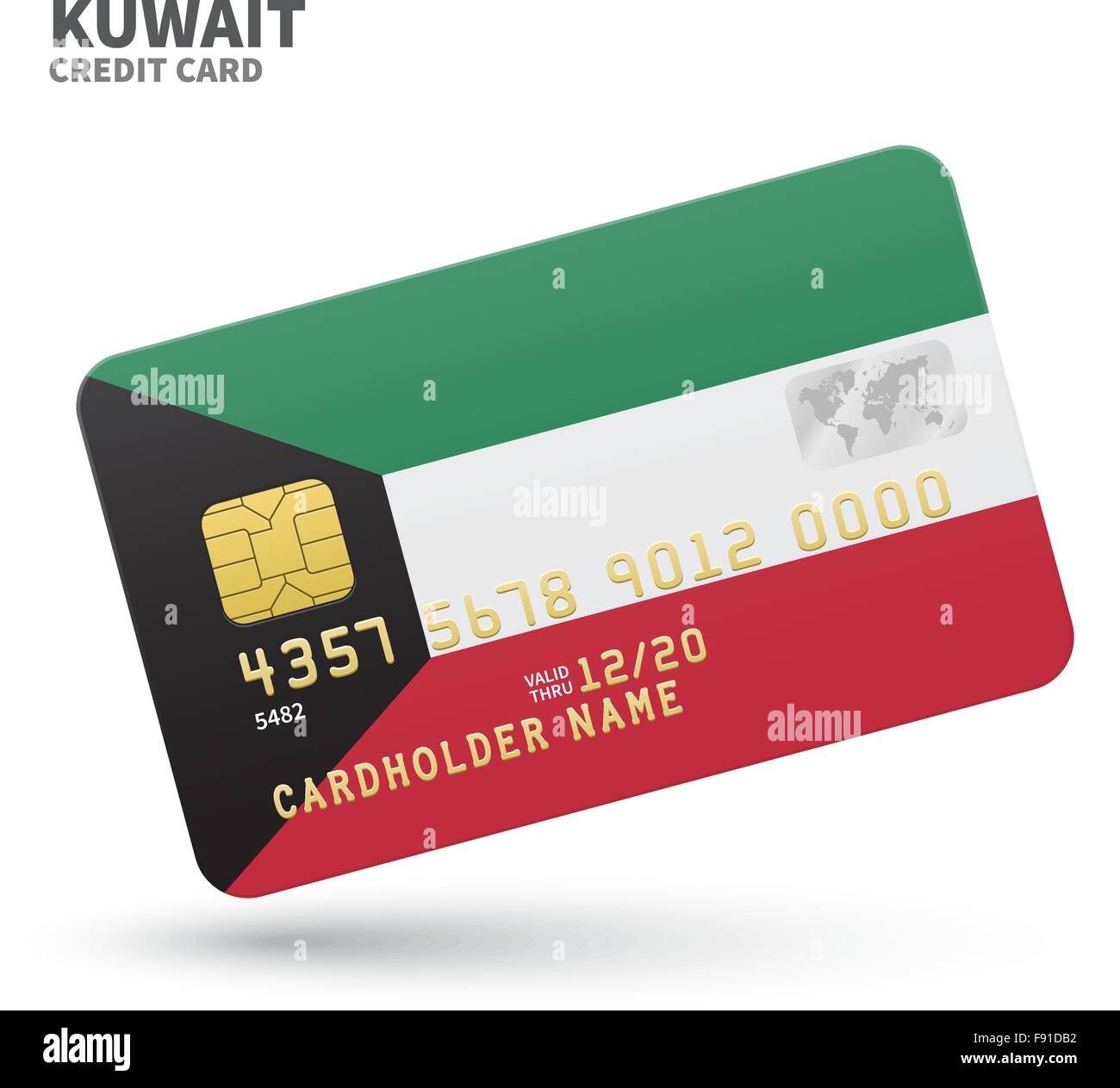 Carte de crédit avec le drapeau du Koweït pour l'arrière-plan, la banque d'affaires et des présentations. Isolated on white Illustration de Vecteur