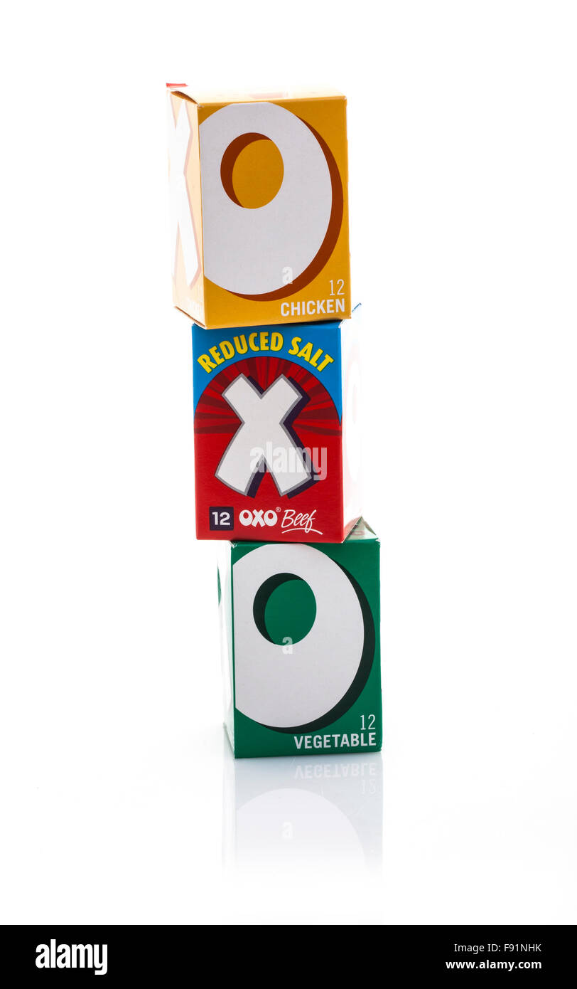 Boeuf, poulet et légumes, cubes OXO OXO est l'une des marques les plus populaires de sauce Banque D'Images