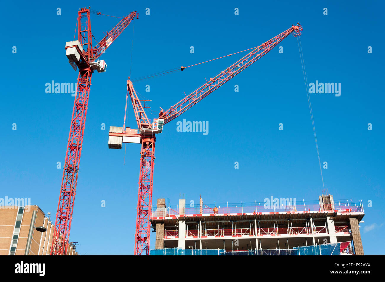 Grandes Grues sur le site de construction, Stratford, Newham Borough, London, Greater London, Angleterre, Royaume-Uni Banque D'Images