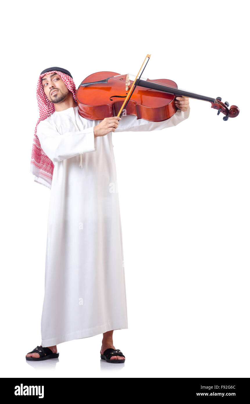 L'homme arabe jouant violoncelle isolated on white Photo Stock - Alamy