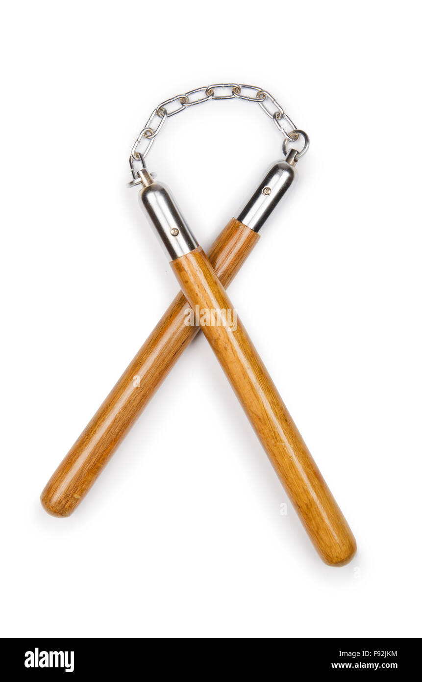 Arts martiaux nunchaku arme isolated on white Banque D'Images