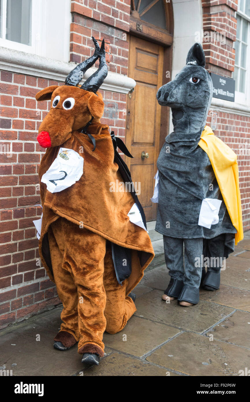 Londres, Royaume-Uni. 13 décembre 2015. Procession de chevaux avant le départ. La Pantomime Londres Course de Chevaux, maintenant à sa 6e année, a lieu à Greenwich pour amasser des fonds pour l'hospice pour enfants Demelza. Credit : bas/Alamy Live News Banque D'Images