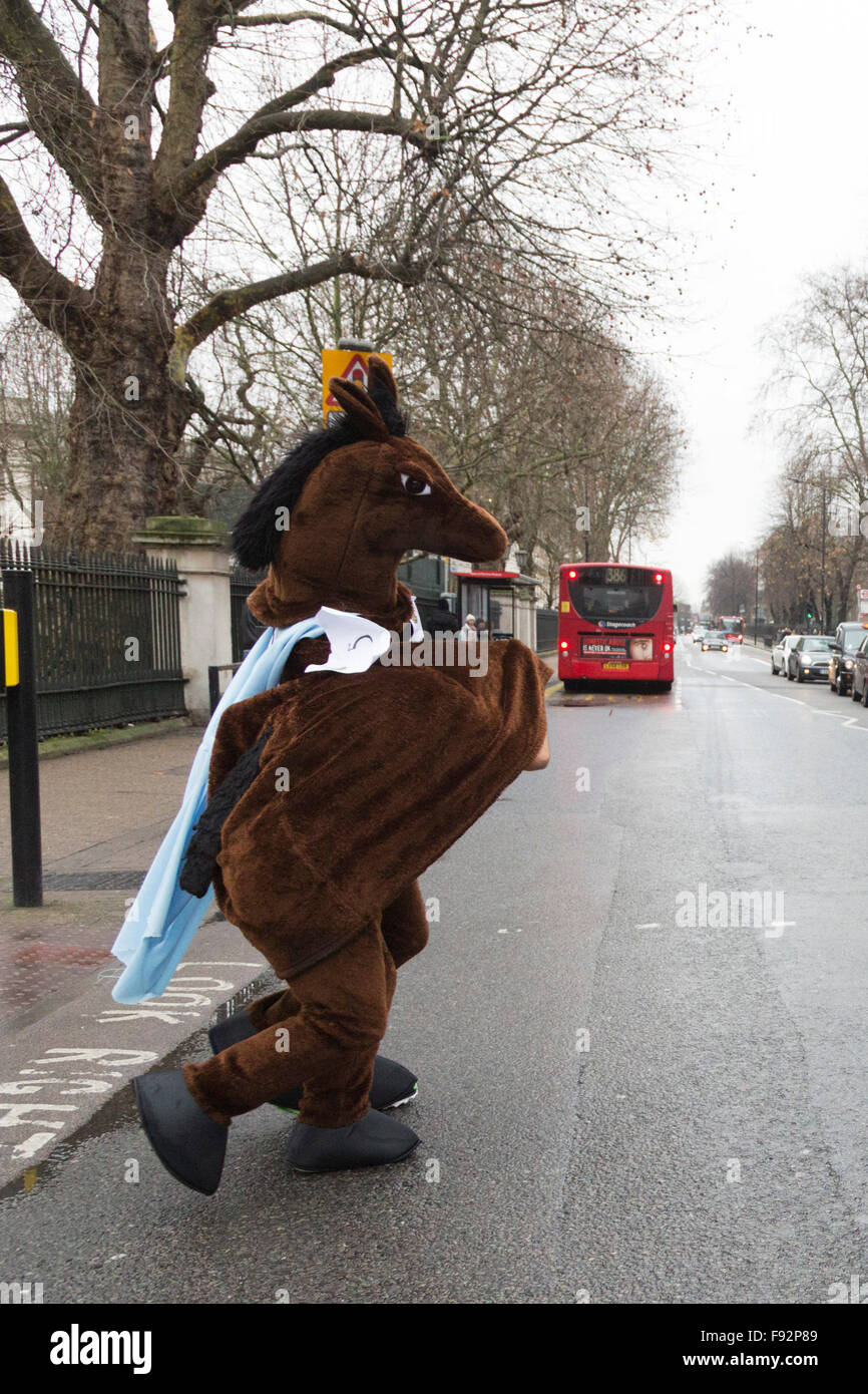 Londres, Royaume-Uni. 13 décembre 2015. Procession de chevaux avant le départ. La Pantomime Londres Course de Chevaux, maintenant à sa 6e année, a lieu à Greenwich pour amasser des fonds pour l'hospice pour enfants Demelza. Credit : bas/Alamy Live News Banque D'Images