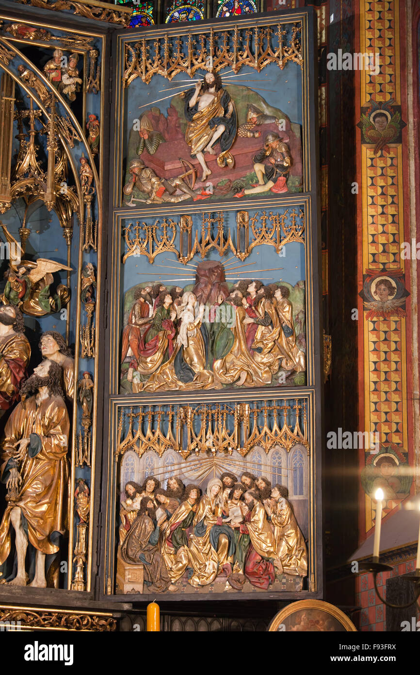 Pologne, Cracovie, Eglise Mariacki - Basilique Sainte Marie, retable de Wit Stwosz - Veit Stoss, la Résurrection, l'Ascension Banque D'Images