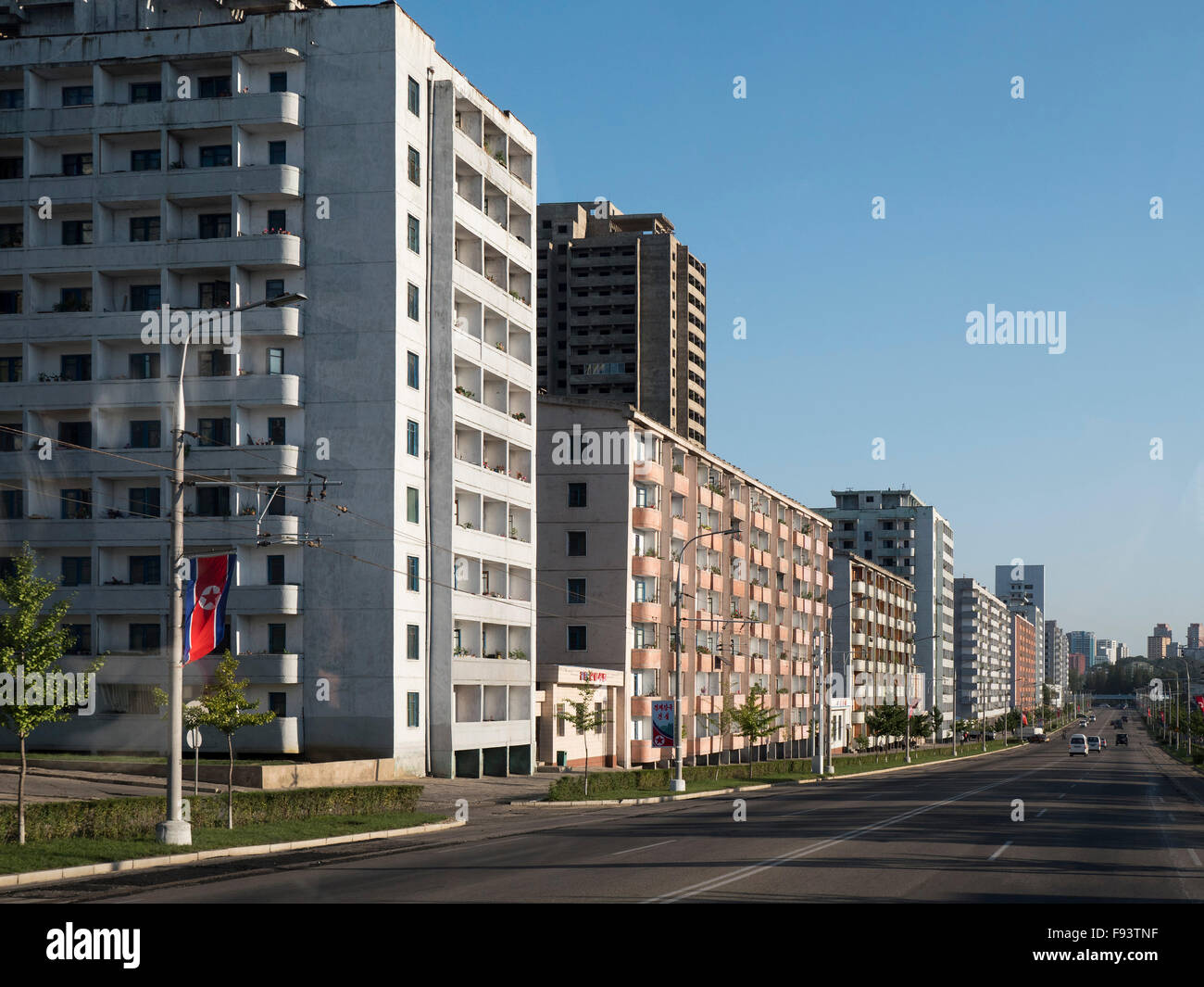 Bloc d'appartements, Pyongyang, Corée du Nord, d'Asie Banque D'Images