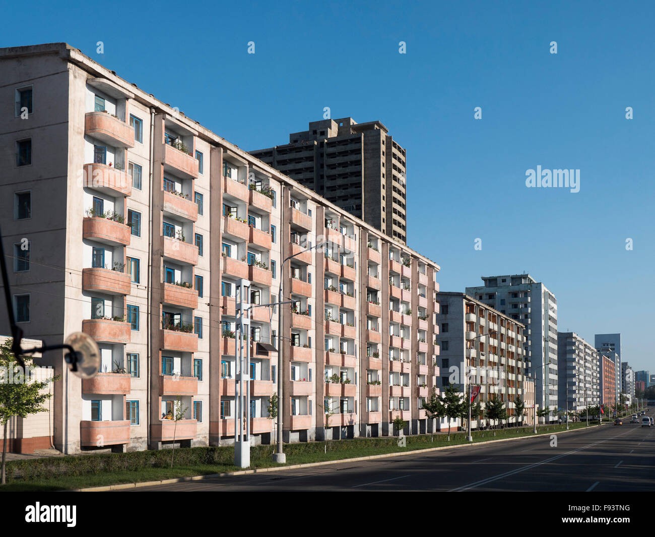 Bloc d'appartements, Pyongyang, Corée du Nord, d'Asie Banque D'Images
