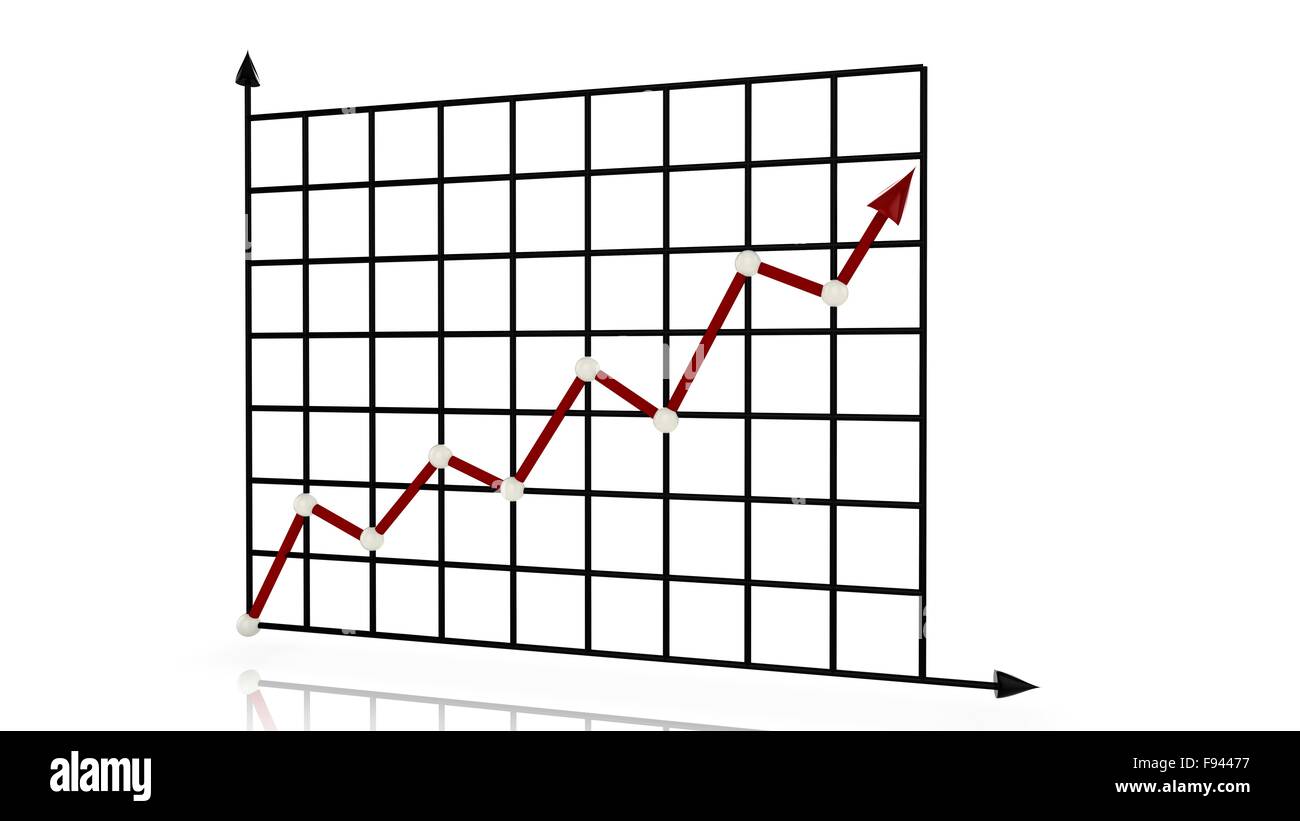 Ligne rouge graphique sur une grille noire rising Banque D'Images