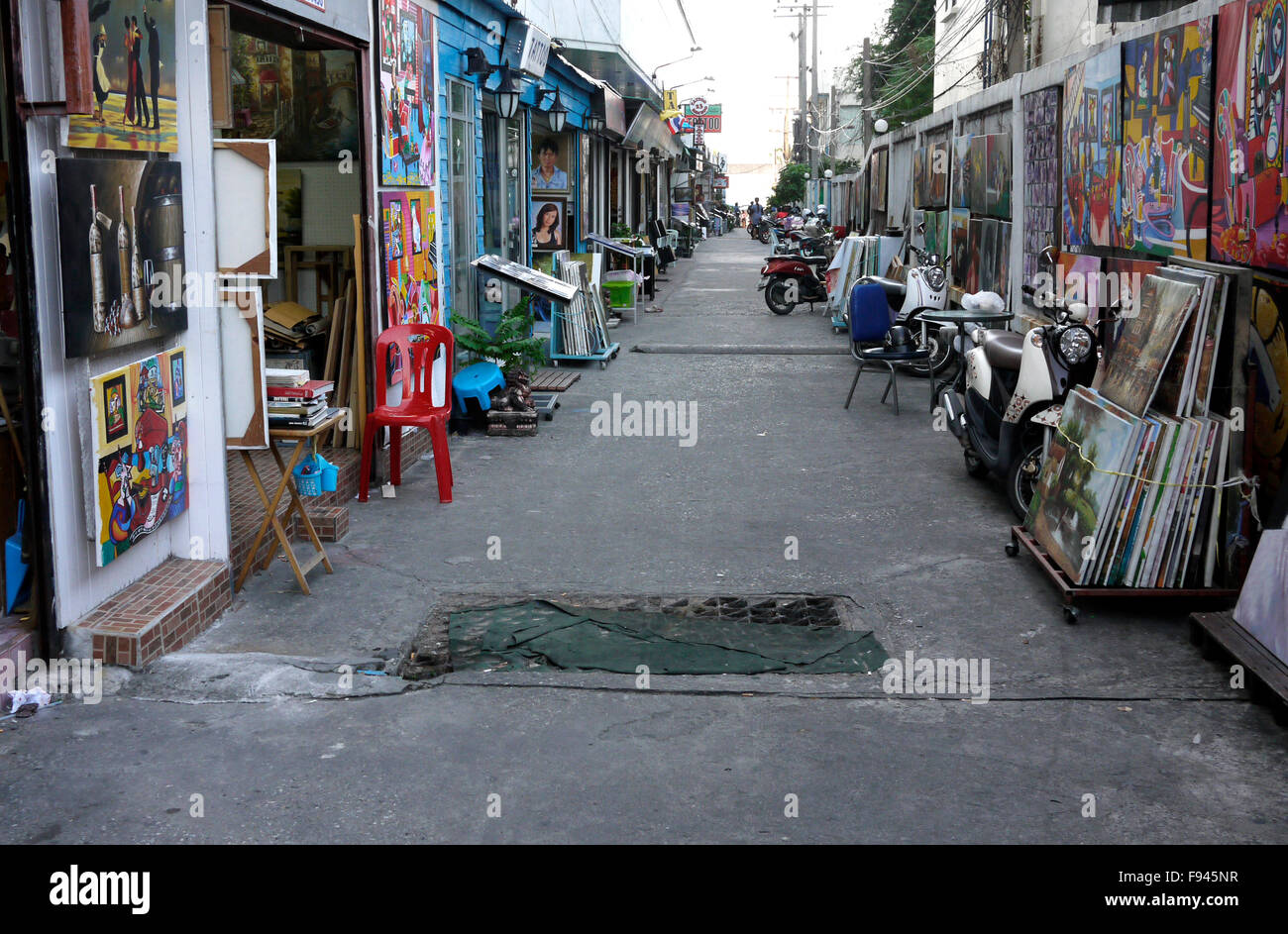 Œuvres d'art originales, des copies et des reproductions de tableaux célèbres et des photographies à vendre sur l'Art Street Pattaya Thaïlande Banque D'Images