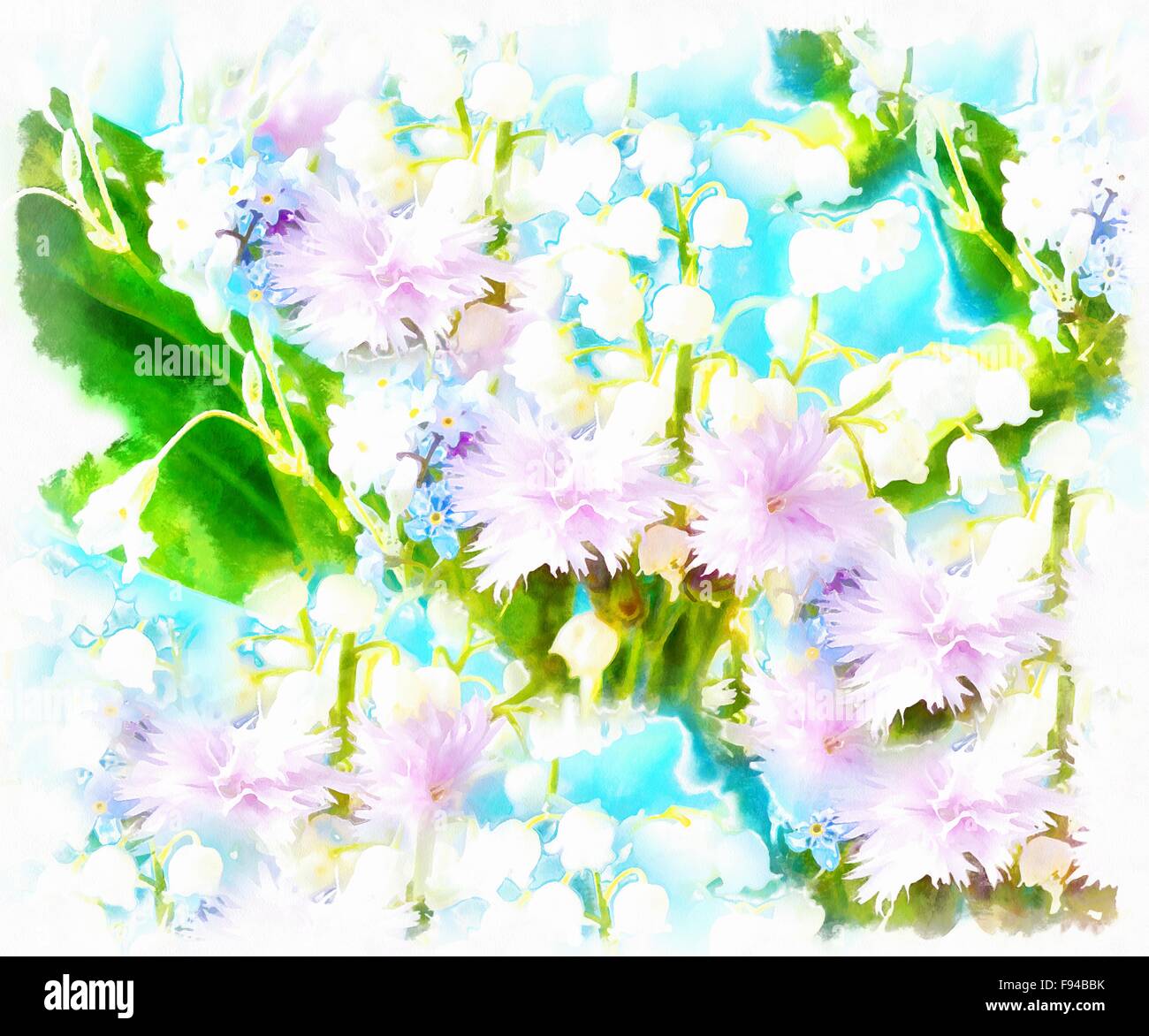 Prairie fleur. ordinateur peinture aquarelle collage. Banque D'Images