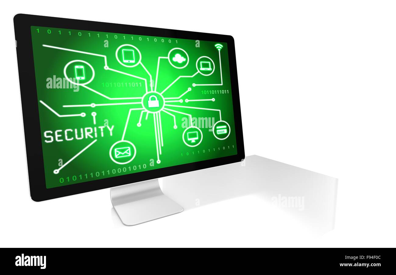 Internet et la sécurité informatique concept illustré comme un circuit vert indiqué sur l'écran d'un ordinateur Banque D'Images