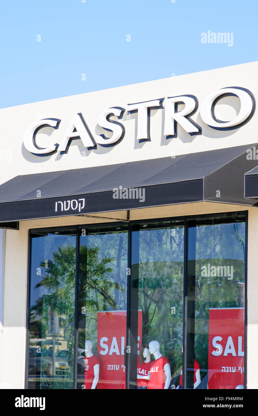 Maison de mode Castro logo sur shop/photographié à Tel Aviv, Israël Banque D'Images