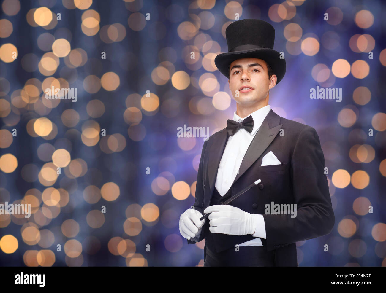 Magicien dans top hat avec Magic wand Banque D'Images