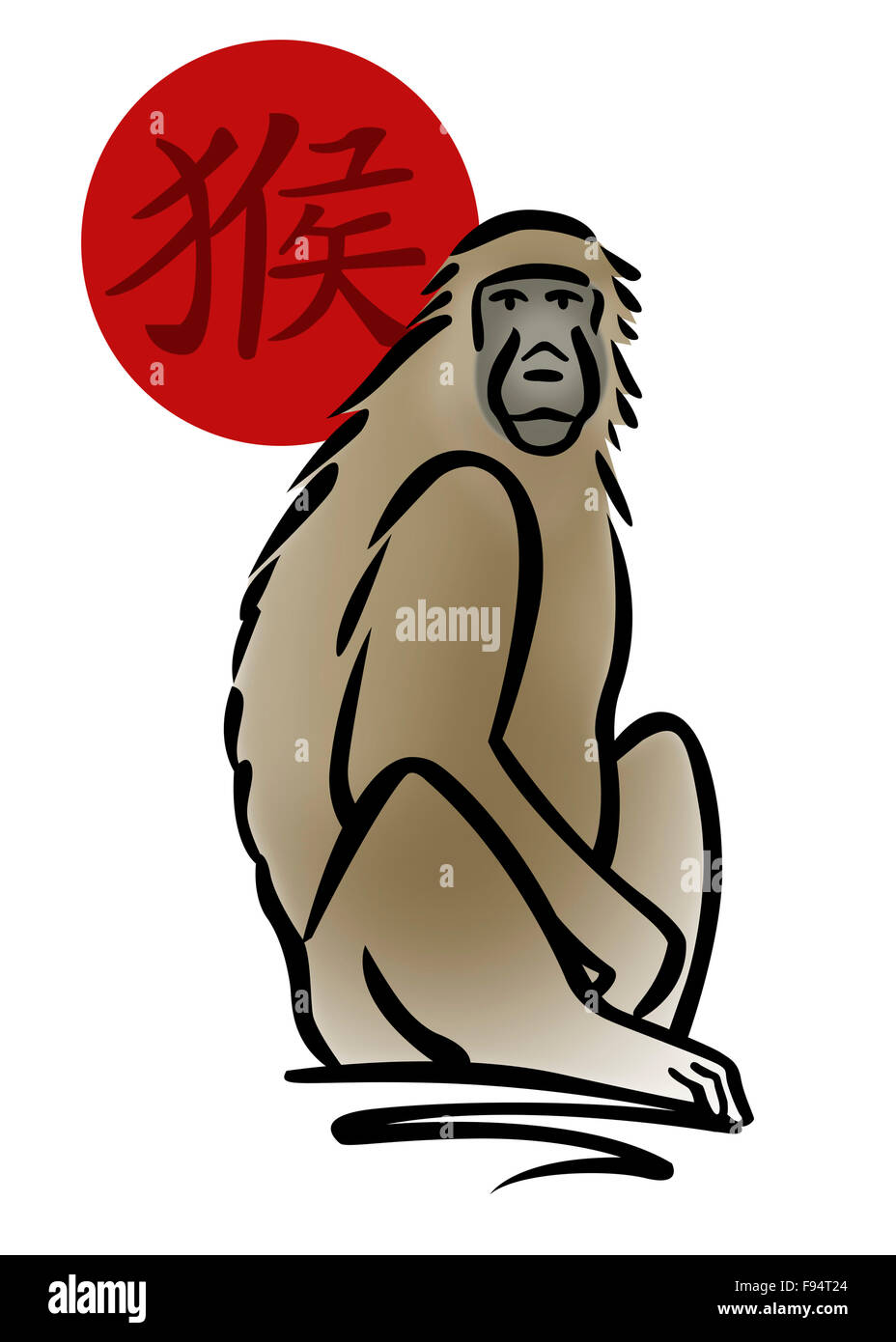 Signe du Zodiaque chinois pour l'année du singe avec illustration d'un babouin Banque D'Images