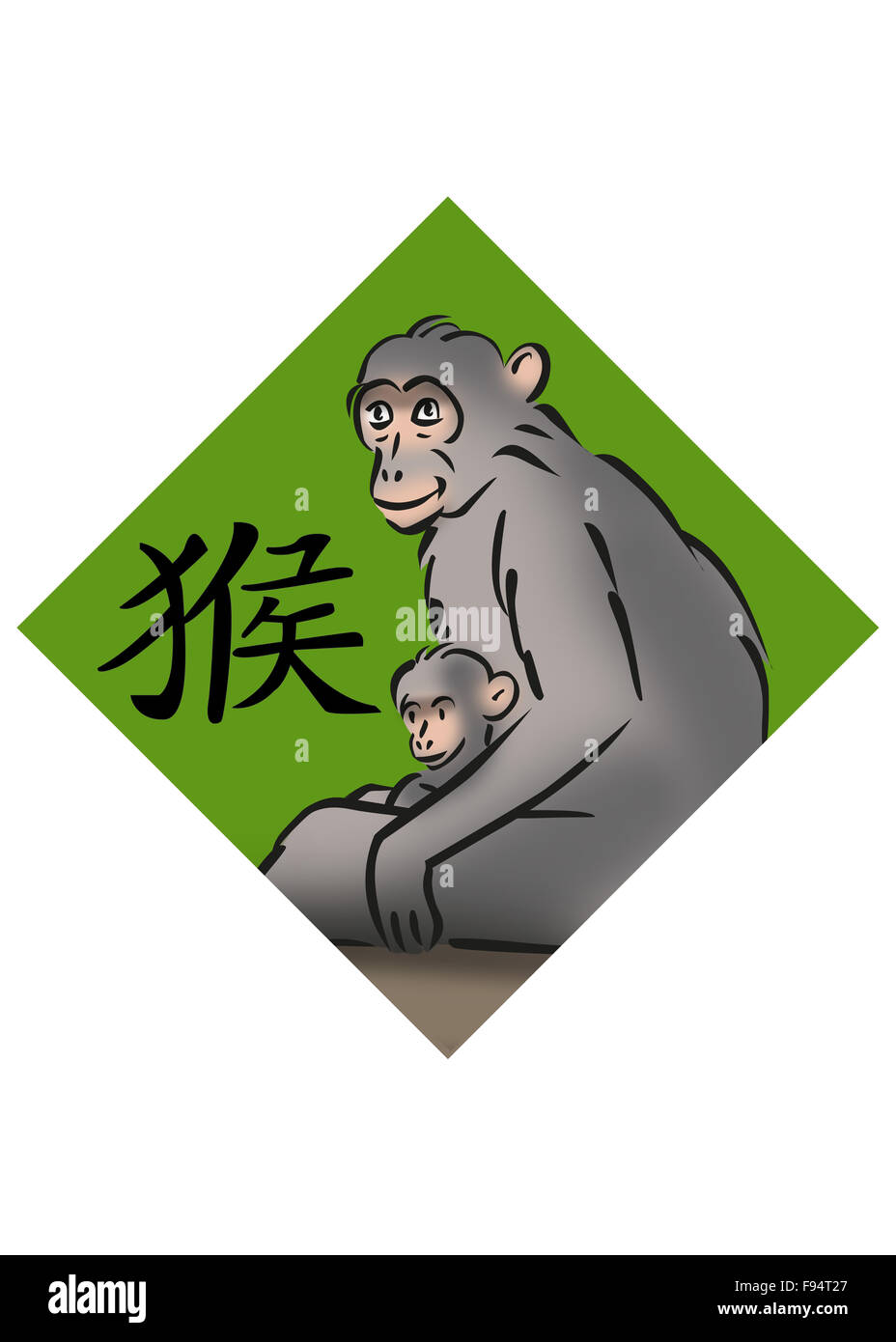 Signe du Zodiaque chinois pour l'année du singe avec illustration de chimpanzés Banque D'Images