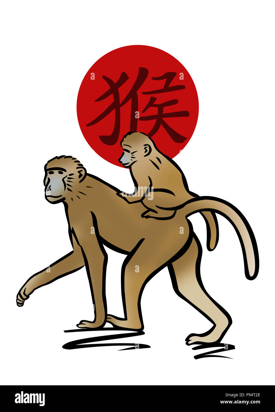 Signe du Zodiaque chinois pour l'année du singe avec illustration de babouins Banque D'Images