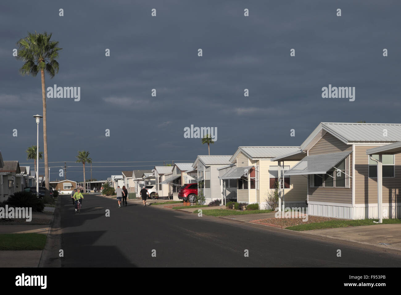 RV/Mobile home communauté de retraite dans la vallée du Rio Grande au Texas. Banque D'Images
