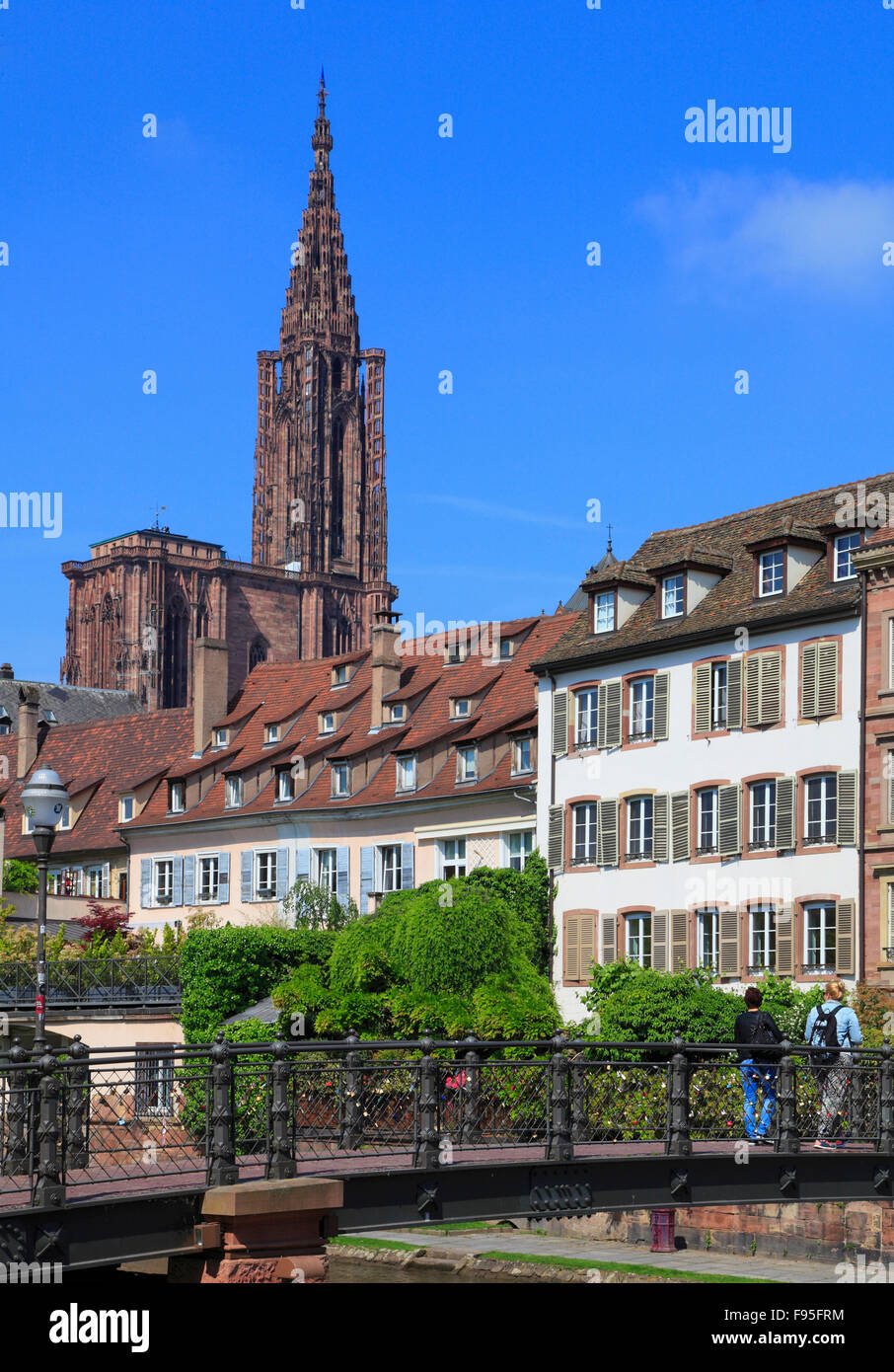 France, Alsace, Strasbourg, cathédrale, Ill, pont, d'horizon, Banque D'Images