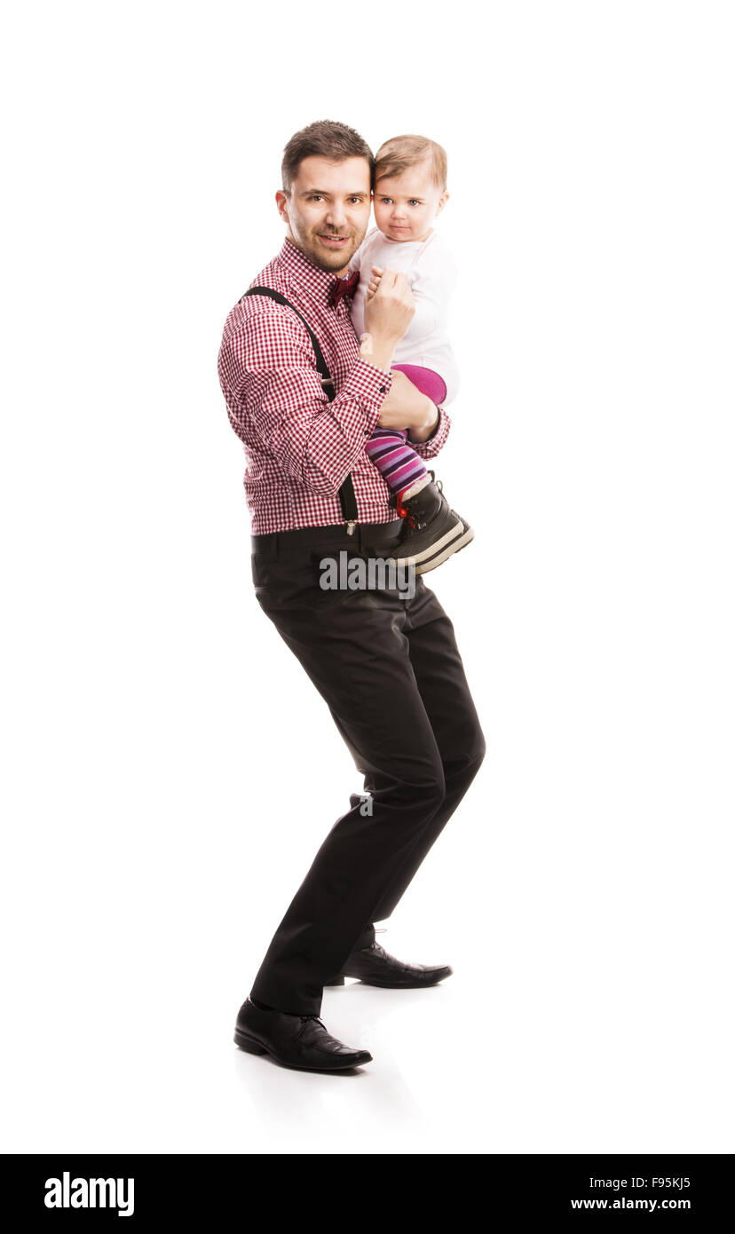 Jeune père s'amuse avec son petit bébé Banque D'Images