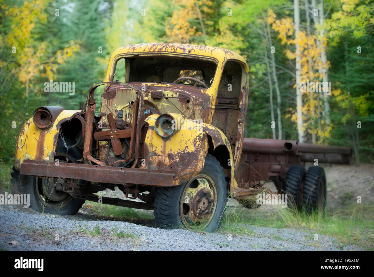 Vieux camion à l'Brazeau Collieries, Nordegg, Alberta, Canada Banque D'Images