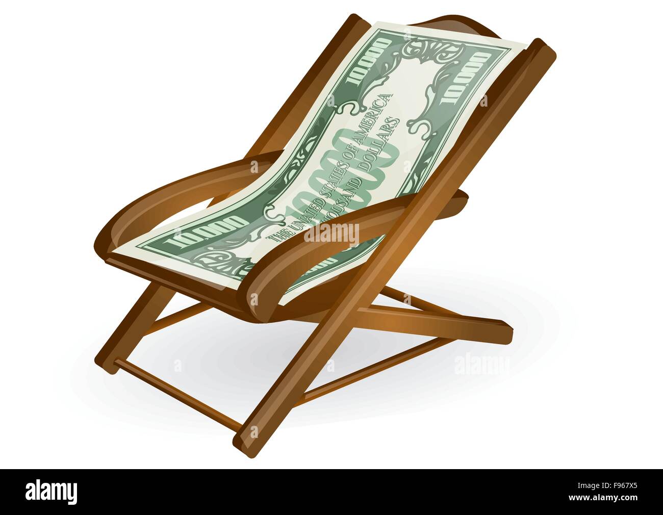 Concept de retraite. chaise de bois avec de l'argent isolé sur fond blanc Illustration de Vecteur