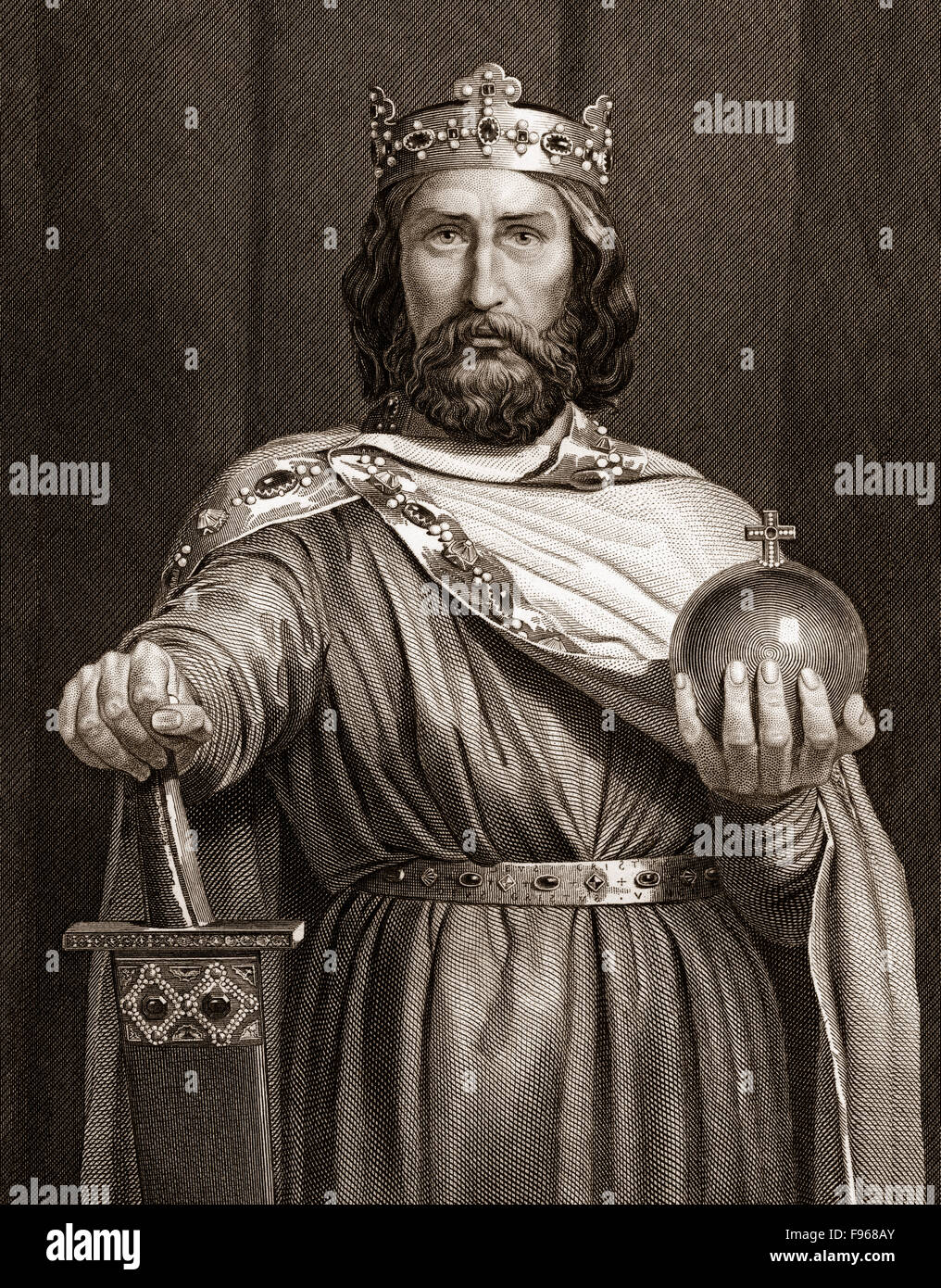 Charlemagne, portant le costume impérial, Charles le Grand ou Carolus Magnus, 747-814, Roi des Francs et empereur de la R Banque D'Images