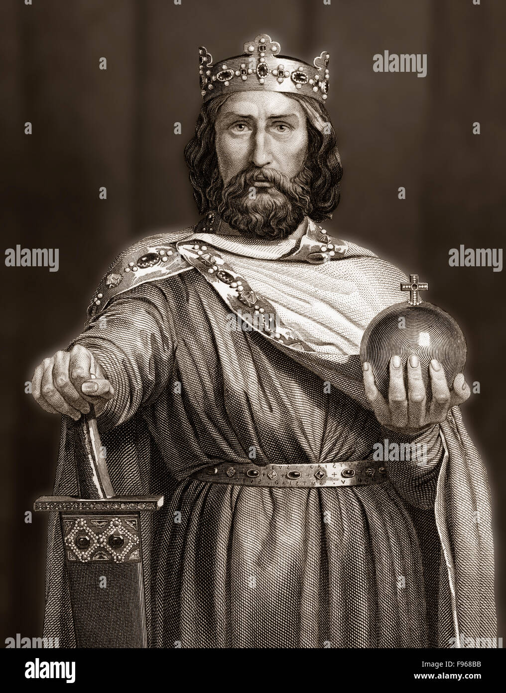 Charlemagne, portant le costume impérial, Charles le Grand ou Carolus Magnus, 747-814, Roi des Francs Banque D'Images