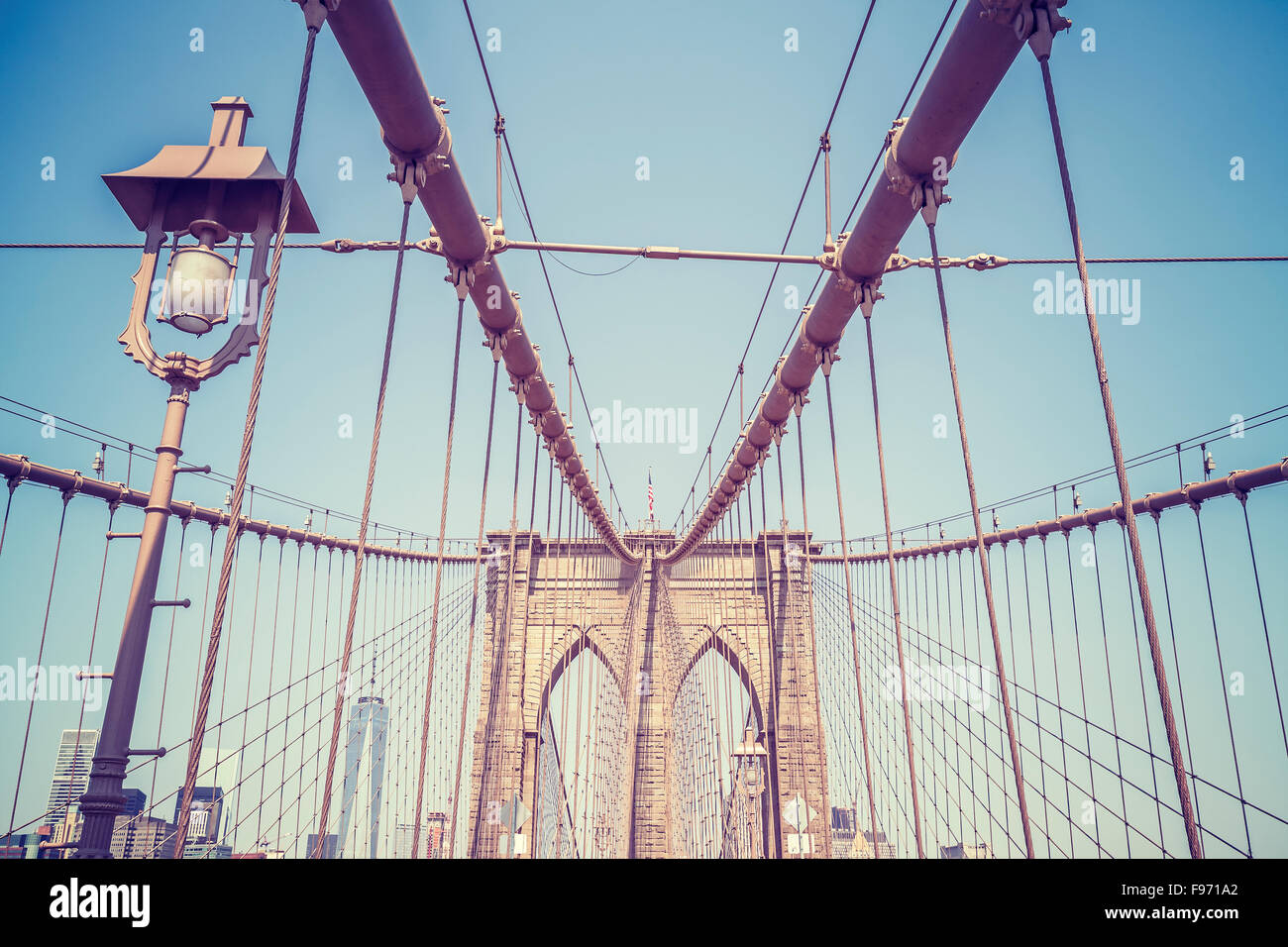 Tons vintage photo du pont de Brooklyn à New York City, USA. Banque D'Images