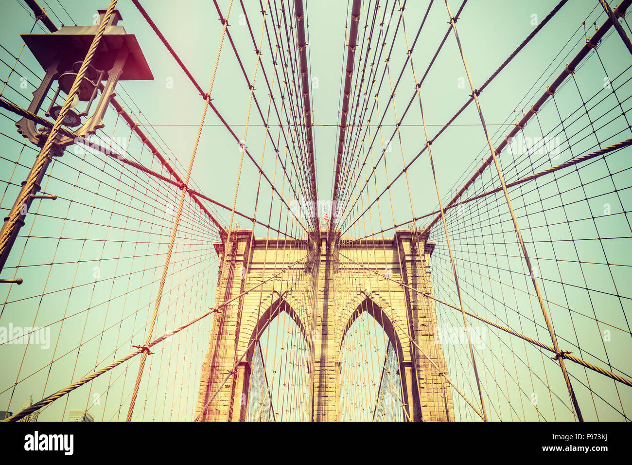 Tons rétro photo du pont de Brooklyn à New York City, USA. Banque D'Images