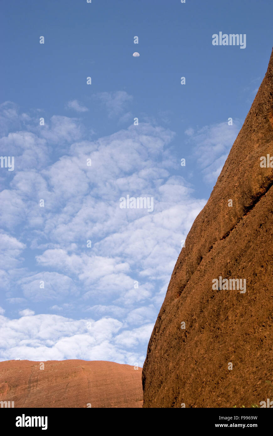 La vue vers le ciel en Kata Tjuta (aussi connu sous le nom de "Olgas') dans le Parc National d'Uluru-Kata Tjuta en Australie dans le Territoire du Nord. Banque D'Images