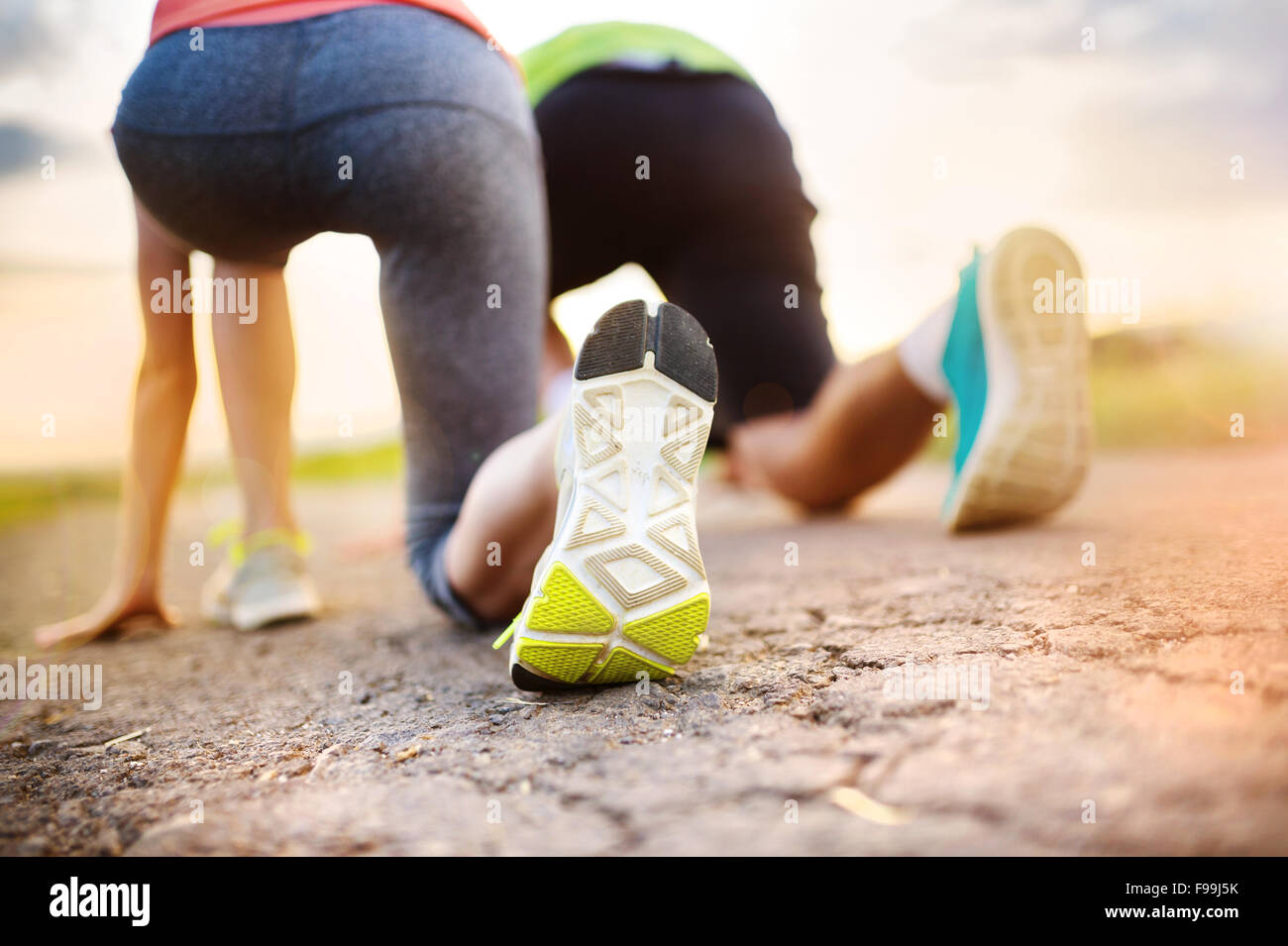 Runner pieds. Couple d'exécution libre de chaussures de course. Banque D'Images