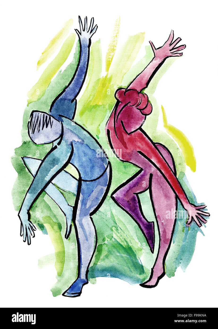 L'homme et de la femme de danser sur une piste de danse. Illustration dans un style moderne. Banque D'Images