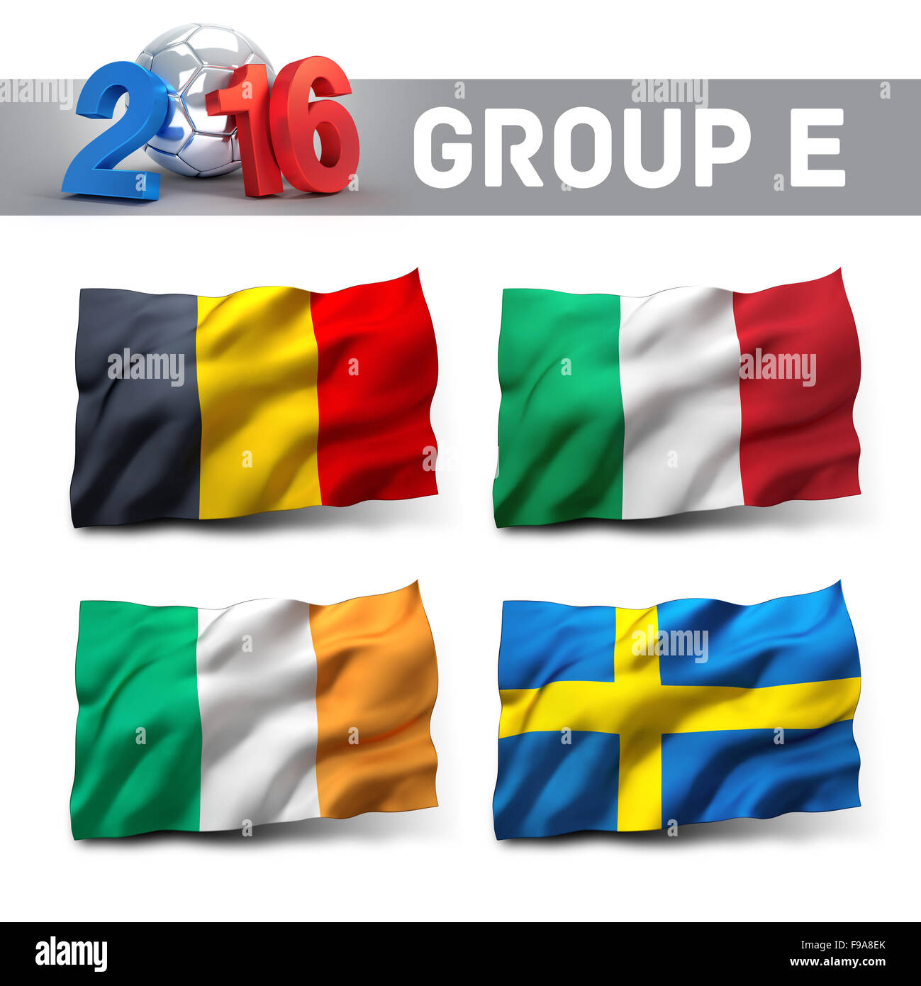 France 2016 groupe admissible E avec les drapeaux de l'équipe. La concurrence d'Europe de football. Banque D'Images