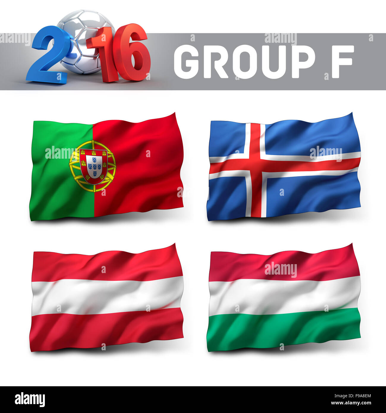 France 2016 groupe admissible F avec des drapeaux de l'équipe. La concurrence d'Europe de football. Banque D'Images