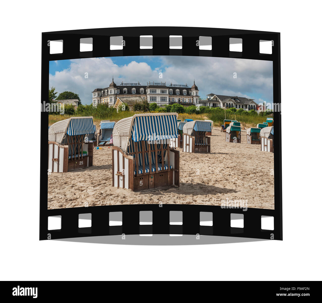 Hôtel Ahlbecker Hof, chaises de plage à la plage, mer Baltique Ahlbeck, Usedom Island resort, Mecklembourg-Poméranie-Occidentale, Allemagne Banque D'Images