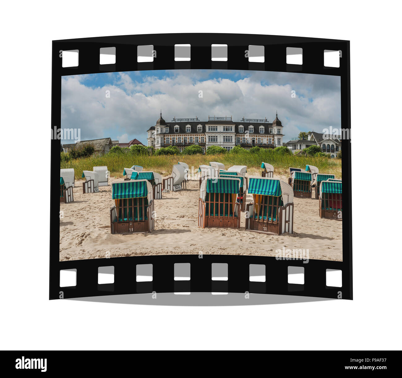 Hôtel Ahlbecker Hof, chaises de plage à la plage, mer Baltique Ahlbeck, Usedom Island resort, Mecklembourg-Poméranie-Occidentale, Allemagne Banque D'Images