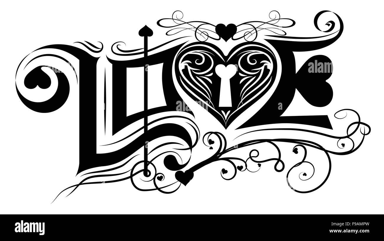 Amour typographie vintage classique noir et blanc design vectoriel Illustration de Vecteur