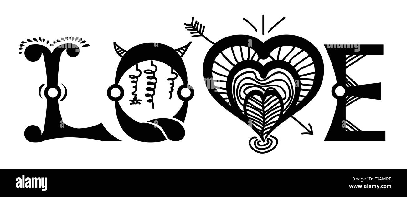 Amour typographie vecteur conception noir et blanc Illustration de Vecteur