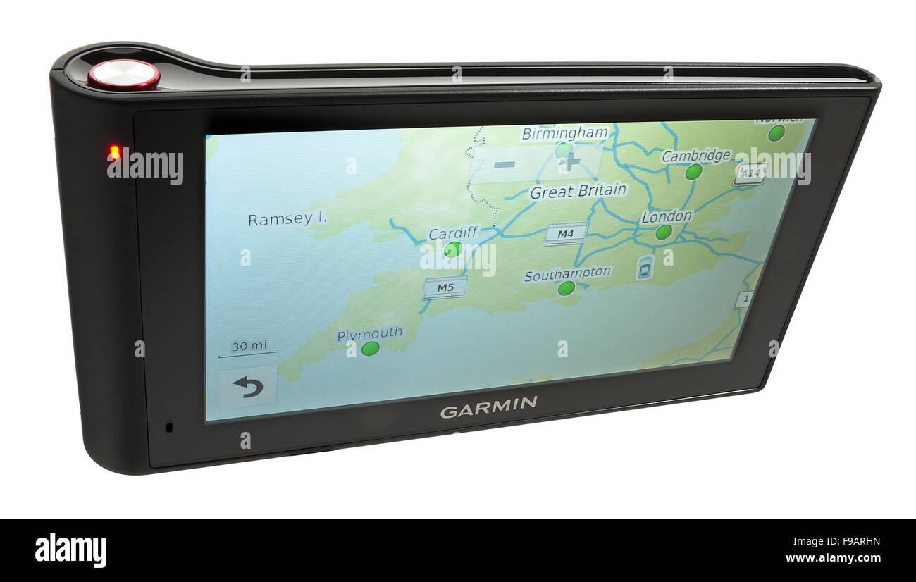 Garmin Nuvi. Véhicule en fonction de navigation par satellite (GPS). Donne également les directions données et possède un dash cam. Banque D'Images