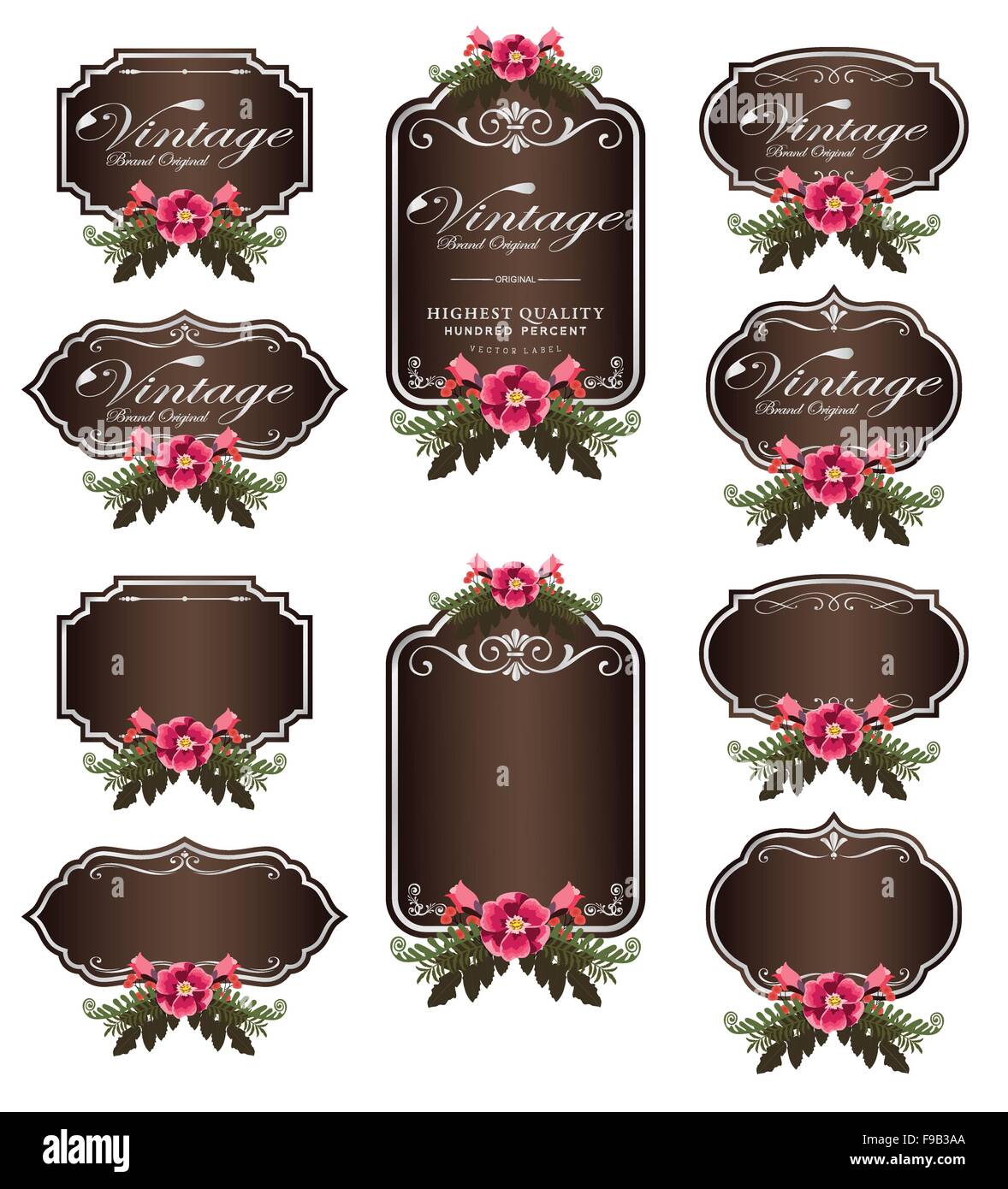 Invitation De luxe Front étiquettes étiquettes vierges et de fleurs Illustration de Vecteur