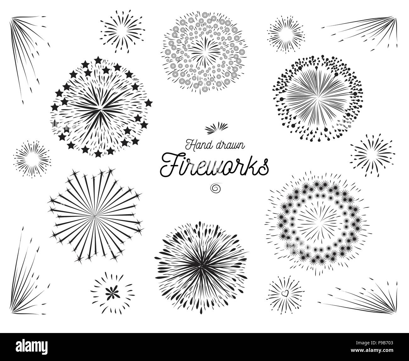 Élément d'artifice hand drawn vector set Illustration de Vecteur