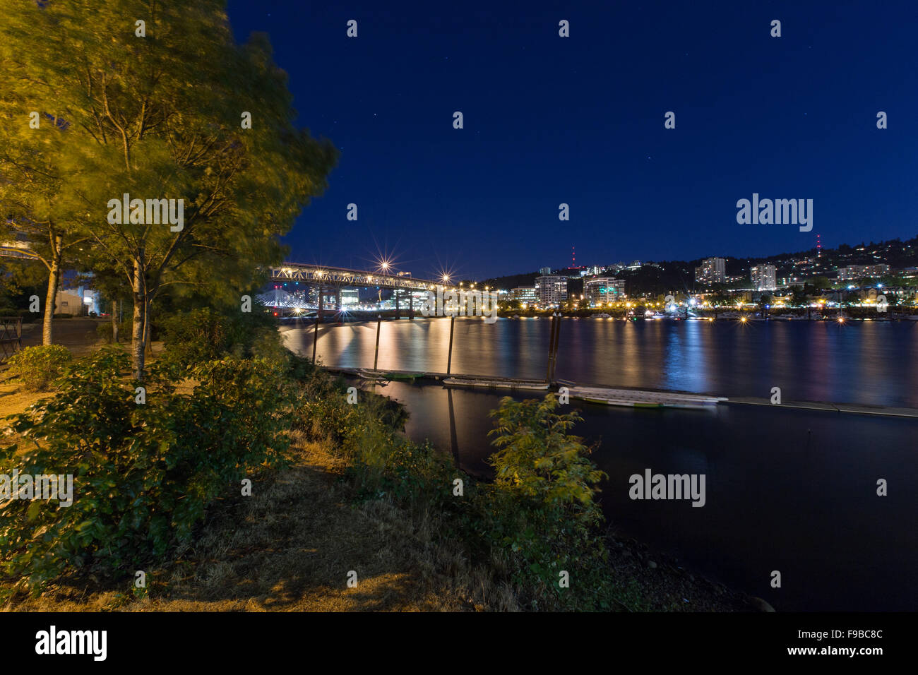 Pont de Marquam Portland ou nuit paysage urbain Banque D'Images