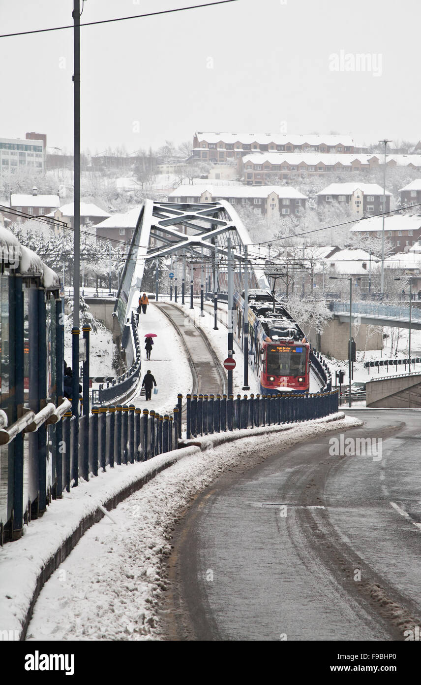 Tamway de Sheffield en hiver, dans le Yorkshire. Banque D'Images