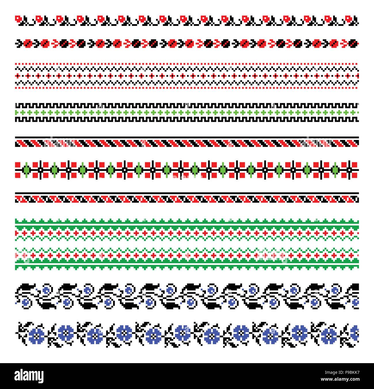 Illustrations vectorielles d'ornements, motifs de broderie ukrainienne, les cadres et les frontières. Illustration de Vecteur