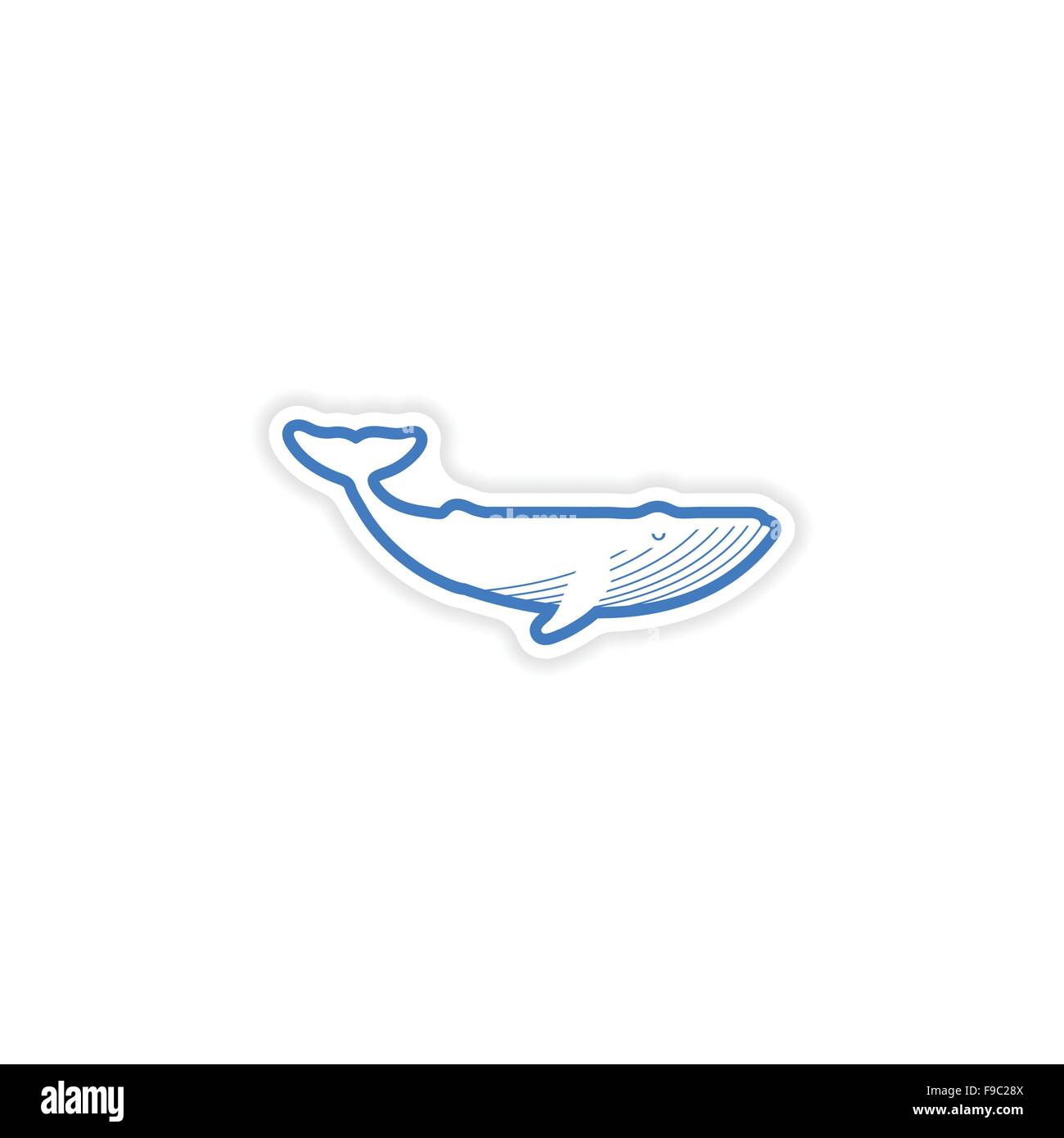 Papier autocollant sur fond blanc Baleine bleue Illustration de Vecteur