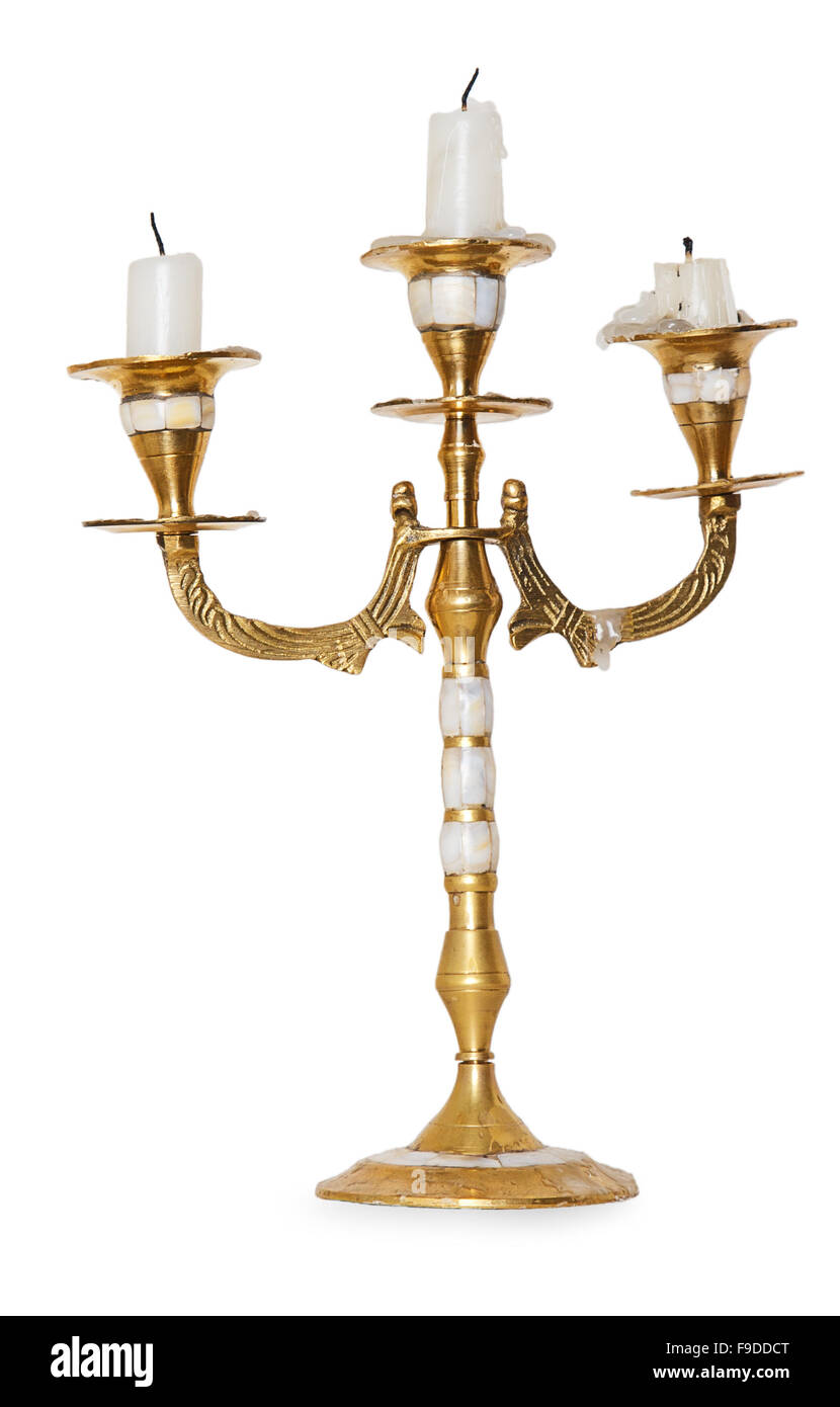 Bougie or isolé sur fond blanc Banque D'Images