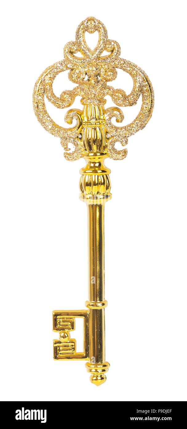 Décoration golden key isolé sur fond blanc Banque D'Images