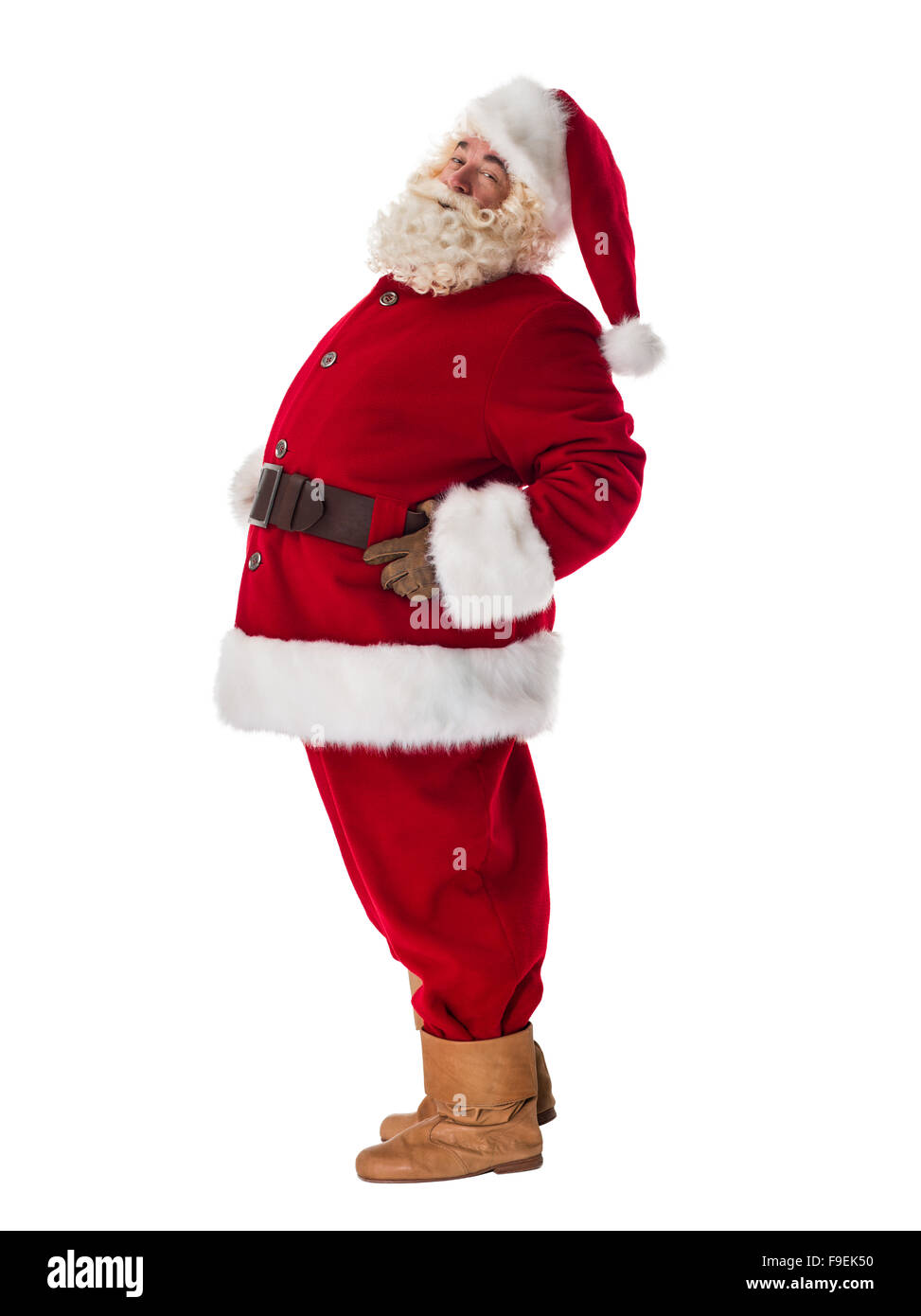 Portrait du Père Noël. Immobile et posant. Vue de côté Banque D'Images